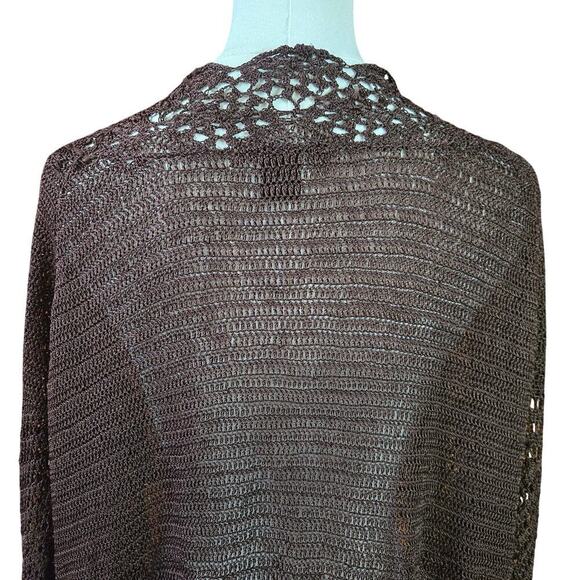 Bette Sung Womens VTG 90s Y2K Brown Crochet Knit Long Cardigan XL Festival Boho - Picture 6 of 12